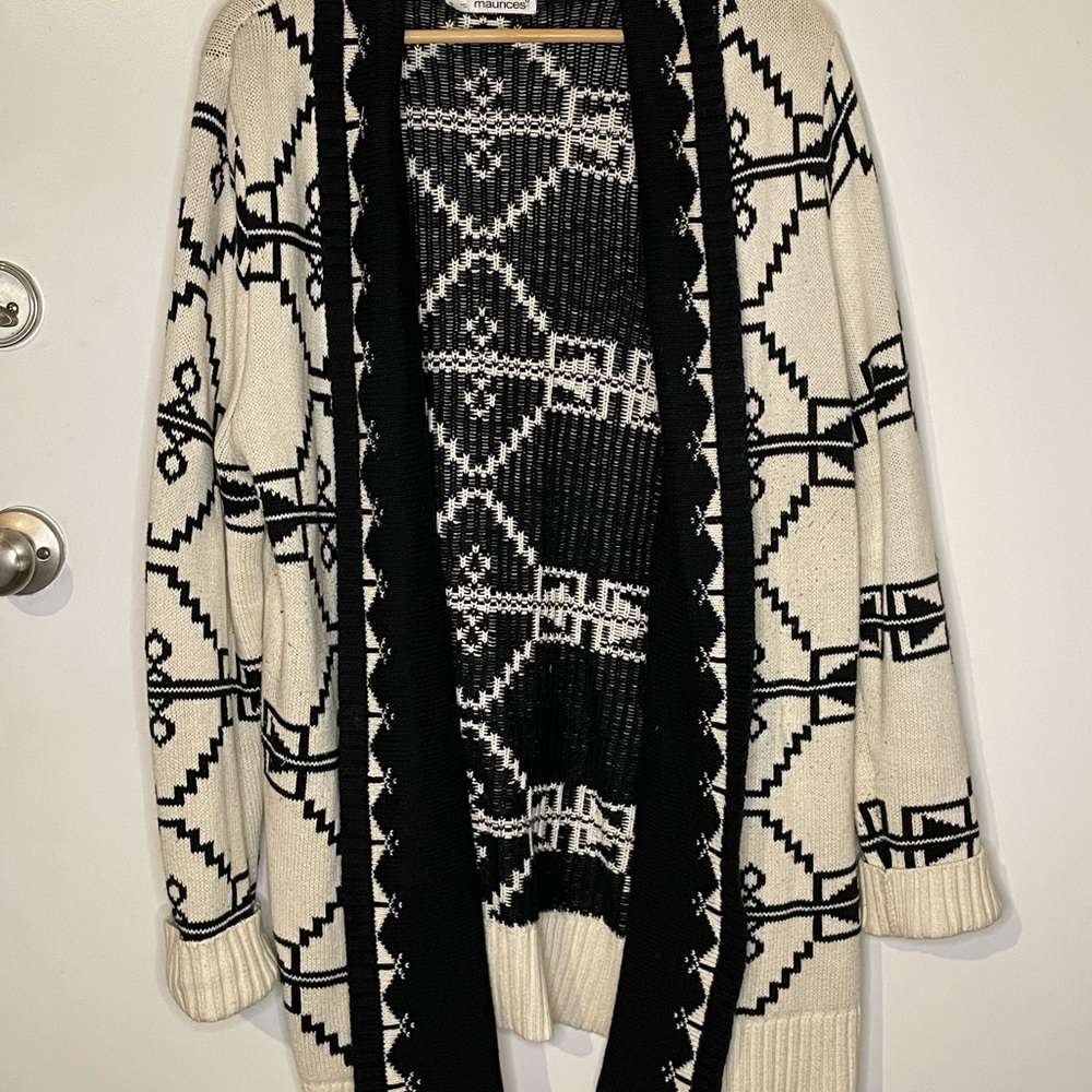 Maurices Black and Cream Geometric Cardigan